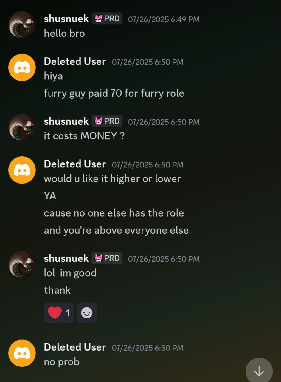 Discord chat offering $70 paid role