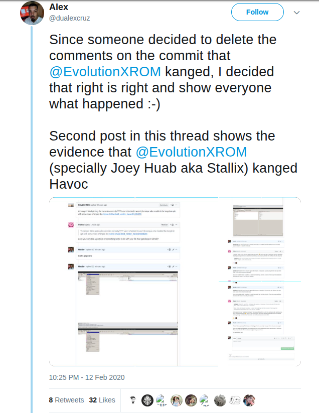 DirtyUnicorns developer Alex Cruz exposing Evolution X