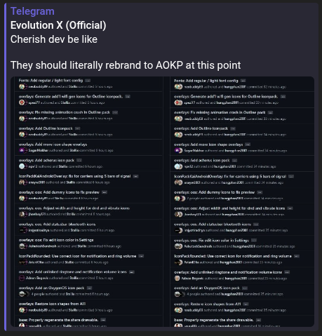 Joey complaining about CherishOS cherry-picking commits