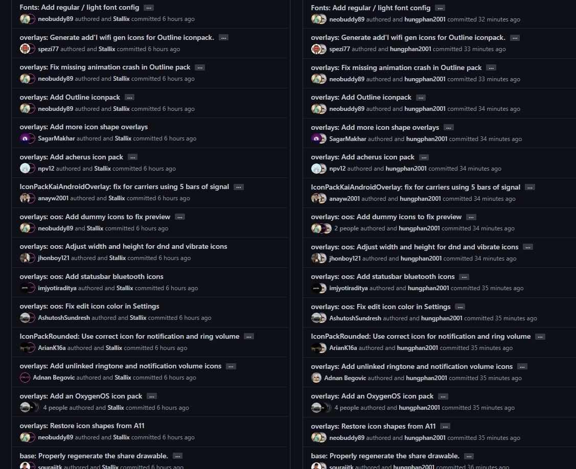 Joey's comparison of Evolution X and CherishOS commits