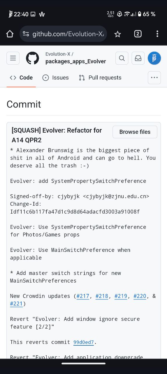 Joey's personal attack embedded in GitHub commit message