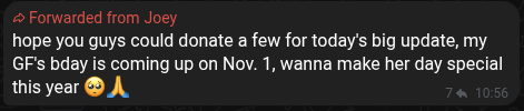 Joey requesting money for his girlfriend